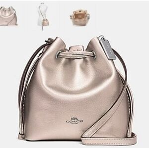 COACH Rose Gold Metallic Drawstring Bucket Derby Crossbody Purse F29204
